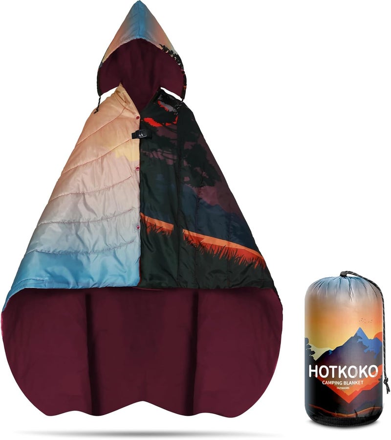 hotkoko Hooded Stadium Blanket, Waterproof Fleece Wearable Camping Blanket - Image 1